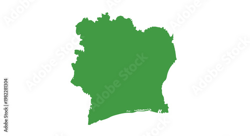 A solid green shape resembling a landmass outlined against a stark white background high quality professional
