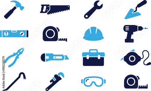 Tools and repair icons collection hammer wrench toolbox safety vector.
