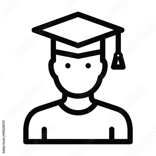 Student wearing a graduation cap representing education achievement academic success icon with high school, academic yea