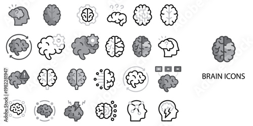 Brain simple concept 24 Grew color icons set .Vector illustration.