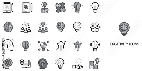 Creativity simple concept 24 Grew color icons set .Vector illustration.