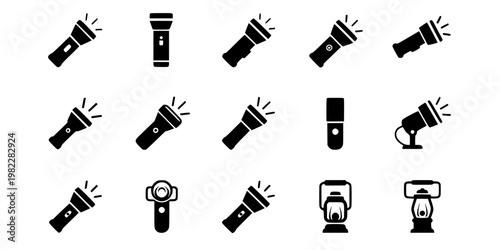 Flashlight icon. Portable flashlight vector illustration. Bright pocket lighter symbol. Electric handle lantern sign. Flash light tool pictogram. Spotlight lamp tool. Electricity lighting concept.
