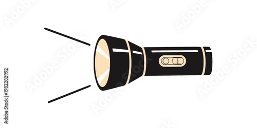 Flashlight icon. Portable flashlight vector illustration. Bright pocket lighter symbol. Electric handle lantern sign. Flash light tool pictogram. Spotlight lamp tool. Electricity lighting concept.