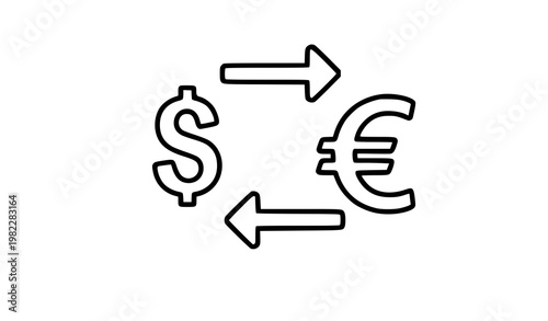 A vector graphic illustration of a dollar and euro symbol exchanging currency