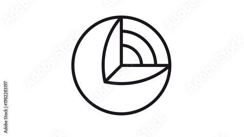 Earth Core Structure Vector Icon: Minimalist line art illustration showing internal layers of a planet, including crust, mantle, and core, ideal for science, geology, and educational graphics.