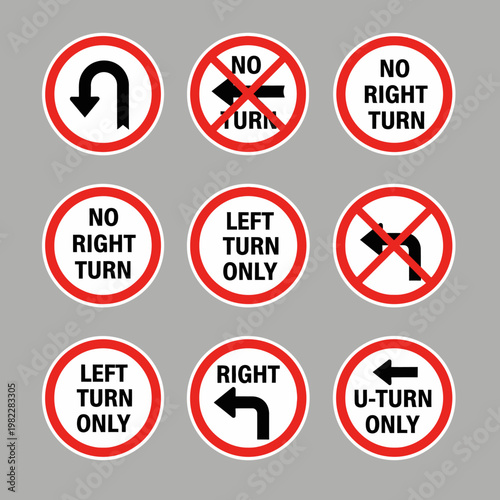 Free Download Set of Traffic Signs: U-Turn, No Right Turn, Left Turn Only, Right Turn - GFXLoad