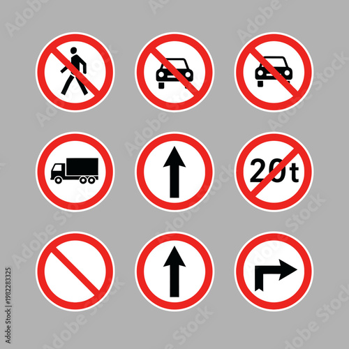 Free Download Set of traffic signs, road signs, prohibition, direction, information, warning, safety, transport - GFXLoad