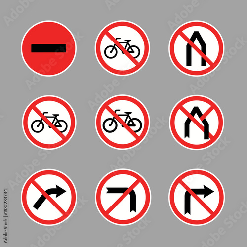 Set of traffic prohibition signs, road warning symbols, no entry, no cycling, no U-turn, no left turn, no right turn Free Download Set of traffic prohibition signs, road warning symbols, no entry, no cycling, no U-turn, no left turn, no right turn - GFXLoad