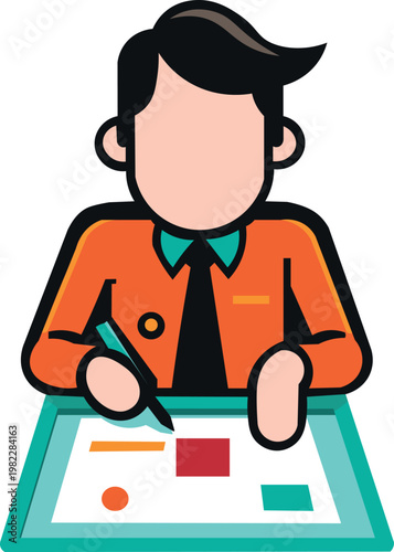 A man with a tablet and pen is creating something on a canvas