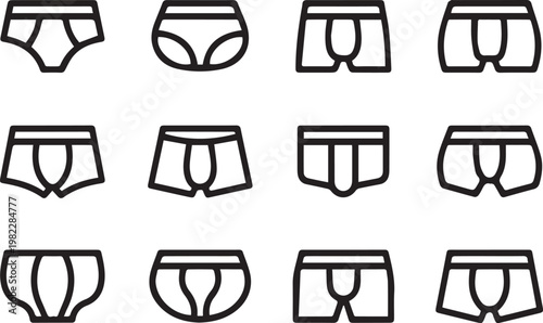 Black and white cabin icons showing various rustic wooden house designs for mountain resort lodge and winter forest vacation rentals apps