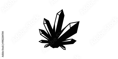 Spiky crystal mineral cluster silhouette graphic illustration isolated on white background with crystal formation gemstone silhouette isolated geometric precious formation spiritual minimalist