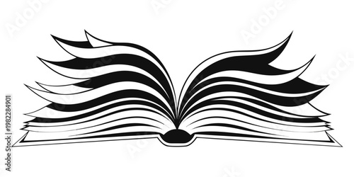 Open book with flipping pages icon silhouette education literature knowledge learning silhouette textbook academic university bookstore literacy research bookmark teaching paperback