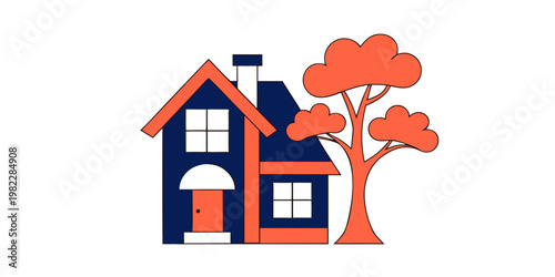 House illustration with tree flat vector design real estate building architecture residential property illustration structure suburban landscape exterior dwelling residence construct