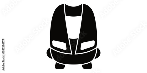 Simple black graphic icon of a modern train front view with rail transport transportation silhouette locomotive commuter minimalist technology transport railroad pictogram navigation