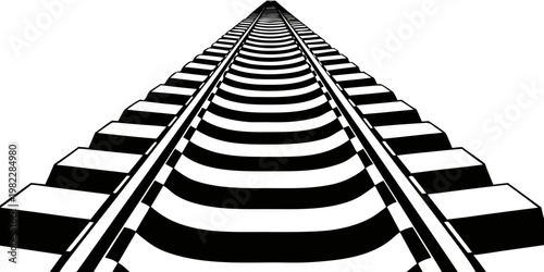 Obraz na plátne Black and white illustration of railroad tracks receding into a vanishing point