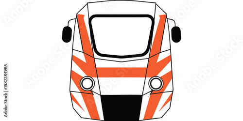 Graphic illustration of a front facing commuter train with orange stripes rail transport transportation commuter locomotive illustration technology transport railroad navigation traveler