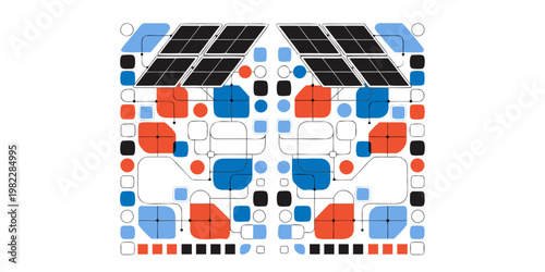 Solar energy panel array with abstract electrical circuit connectivity energy production sustainable energy renewable power renewable technology sustainable electricity connection environment