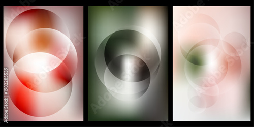 Abstract art composition with overlapping circles in red, green, and white hues