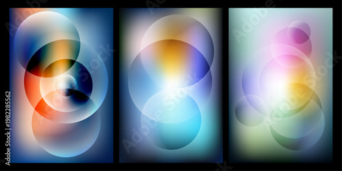 Vibrant abstract art with overlapping circles in colorful gradient hues and soft lighting effects