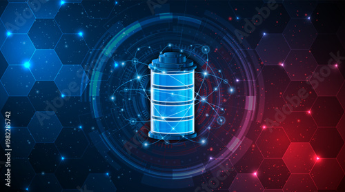 Battery technology concept with power circuit board. The future of fast electric battery charging
