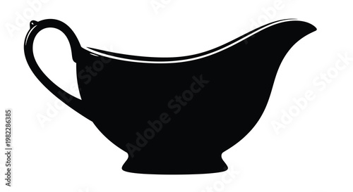 A simple black silhouette of a gravy boat a serving vessel for sauces stands isolated