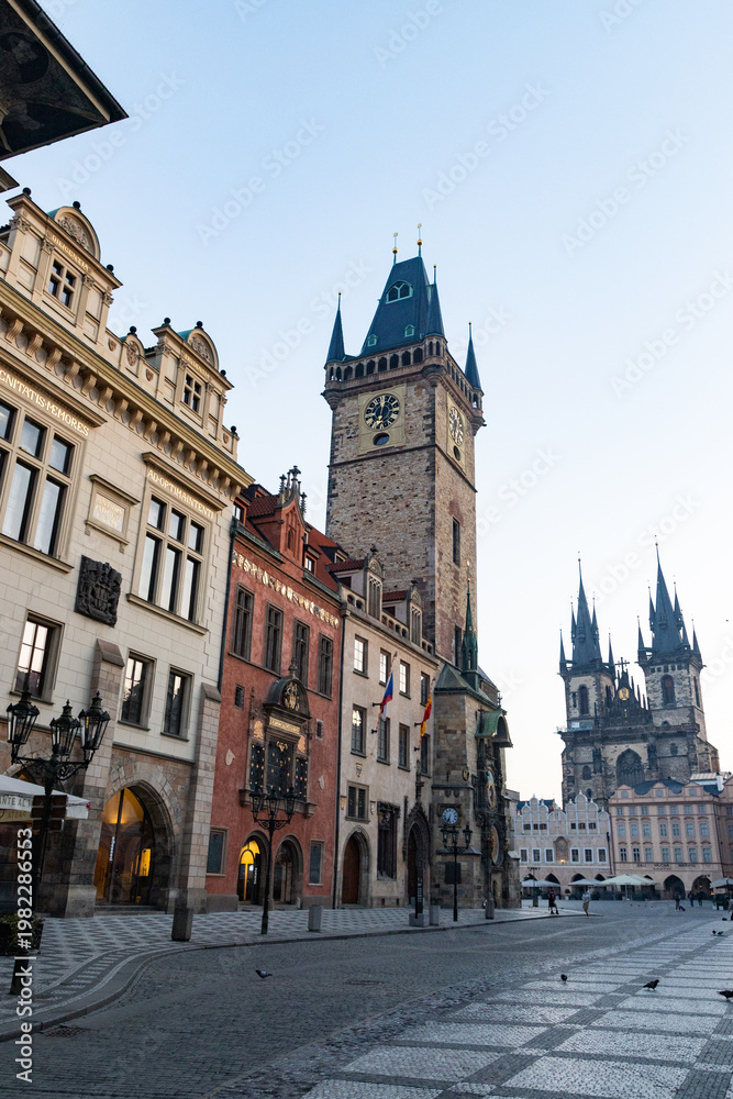 Fototapeta premium stunning view of the old town Hall and Church of Our Lady before Tyn Prague Old Town Square, Czech Republic, Europe. UNESCO World Heritage city