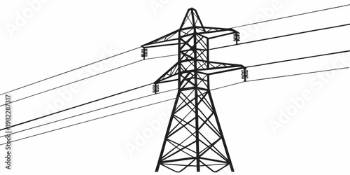 Electrical high voltage tower with overhead transmission lines against white background electricity transmission electrical infrastructure distribution engineering structure