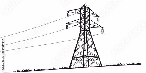 Transmission electricity pylon on grassy terrain with cables electricity transmission infrastructure electrical distribution engineering structure technology industrial