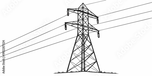 High voltage transmission pylon with power cables electricity transmission infrastructure electrical distribution engineering structure technology industrial insulators