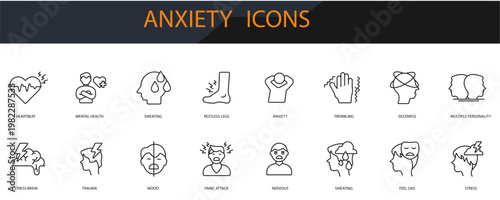 anxiety icons set minimalist flat style design, anxiety set Vector illustration  on white background