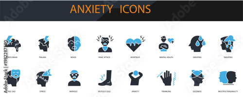 anxiety icons set minimalist flat style design, anxiety set Vector illustration  on white background