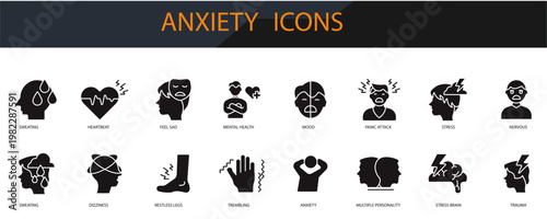 anxiety icons set minimalist flat style design, anxiety set Vector illustration  on white background