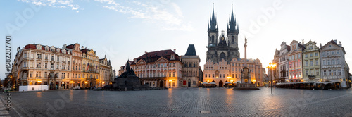 stunning view of the old town Hall and Church of Our Lady before Tyn Prague Old Town Square, Czech Republic, Europe. UNESCO World Heritage city