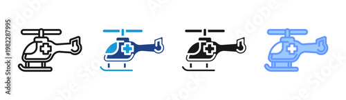 Medical Helicopter icon set multiple style collection