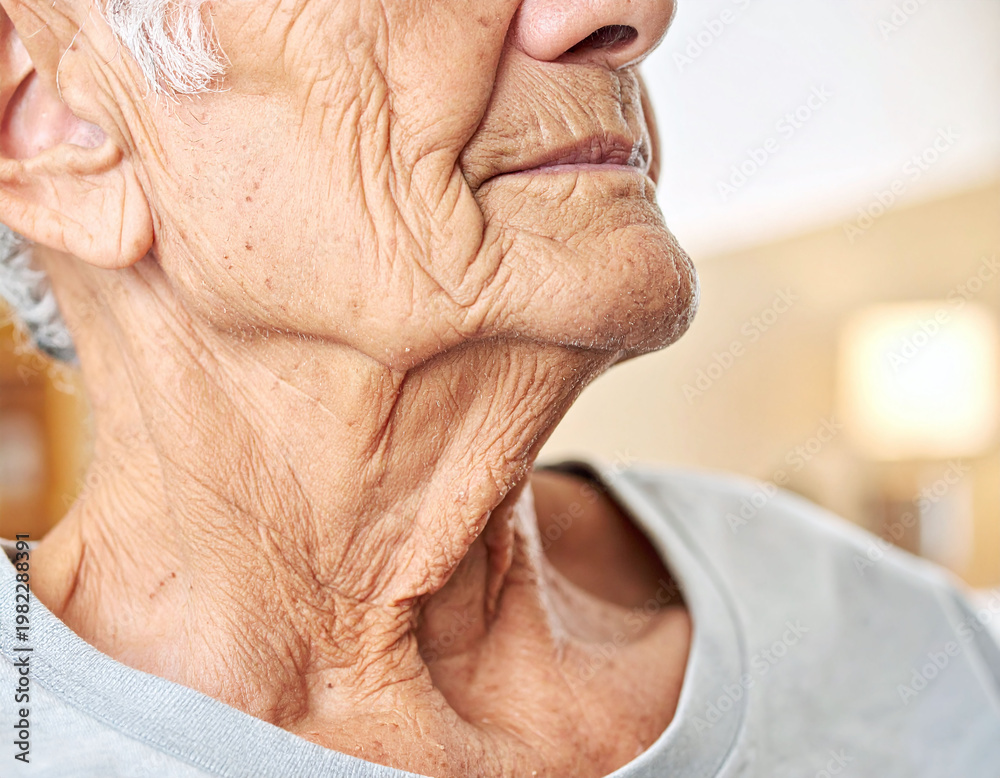 Fototapeta premium Detailed macro shot of elderly skin with deep wrinkles. This image symbolizes wisdom and the passage of time, making it perfect for healthcare, dermatology, or senior living.