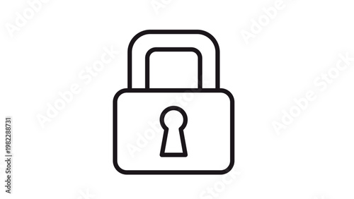 Black and white vector icon illustration of a classic padlock symbol for security, privacy, and protection, featuring a minimalist line art design with a keyhole and shackle on a white background.