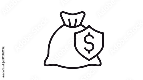 Картината върху платно Drawstring currency pouch bearing a protective shield and dollar emblem, sketche