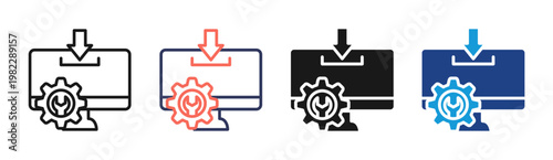 Data Download icon set multiple style collection