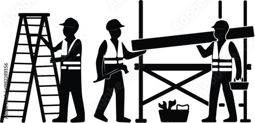 Construction Workers Silhouette Collection Isolated on White Background
