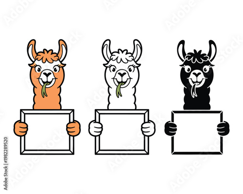 Llamas hold blank boards for messaging.