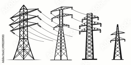 High voltage electricity transmission towers silhouette graphic with electricity transmission infrastructure illustration silhouette industrial distribution engineering
