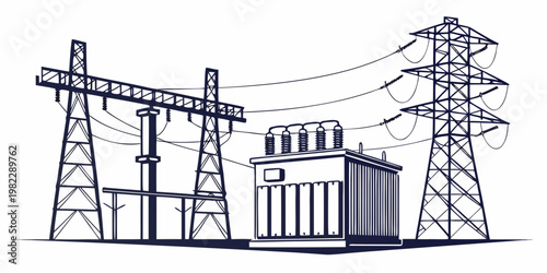 High voltage power plant substation with electrical transmission towers substation electricity transmission electrical infrastructure transformer industrial distribution