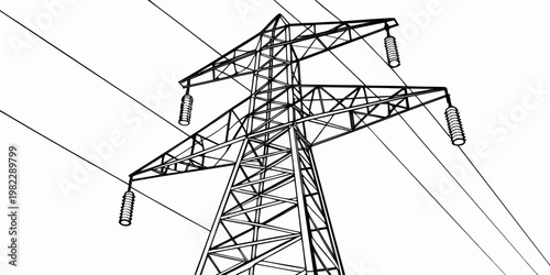 Detailed outline graphic of a tall electricity transmission pylon with power cables electricity transmission infrastructure industrial electrical engineering structure