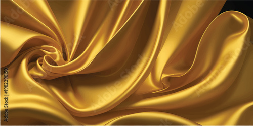 Abstract golden background featuring flowing silk waves and a smooth satin texture creates a luxury shiny pattern with a soft liquid design for a modern wallpaper backdrop