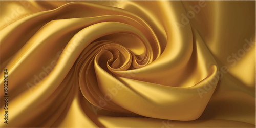 A smooth golden silk background flows into a liquid chocolate swirl with a creamy melted texture, creating an abstract wave of dark brown coffee and sweet gold patterns in a spiral design