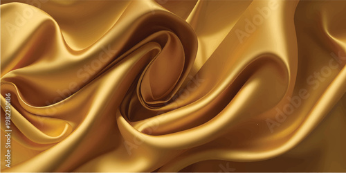 Abstract golden silk background with smooth flowing satin fabric texture featuring luxury shiny waves and soft liquid swirls for a decorative textile pattern wallpaper design