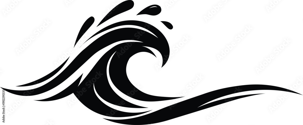 Fototapeta premium Stylized black wave design with swirling curves and dynamic motion