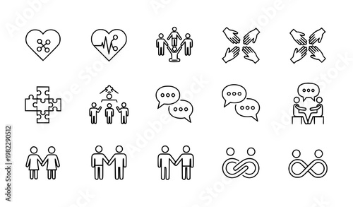 Empathy and friendship thin line icon collection emotional support trust communication vector set
