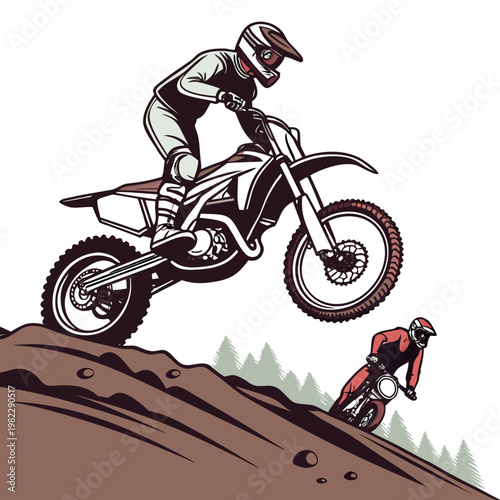 Vector illustration of motor sport motorcycle racing motocross big bike isolated on white background. 