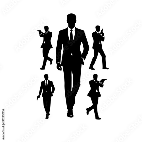 Silhouette of businessman with armed security guards